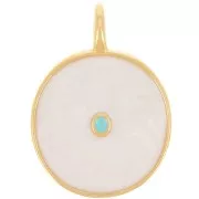 Pendentif rond 20 mm avec résine époxy - Doré à l'or fin - Crème nacré x1
