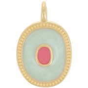 Pendentif ovale 27x17 mm avec résine époxy - Doré à l'or fin - Mint nacré x1|raw }}