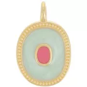 Pendentif ovale 27x17 mm avec résine époxy - Doré à l'or fin - Mint nacré x1