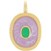 Pendentif ovale 27x17 mm avec résine époxy - Doré à l'or fin - Lilas nacré x1