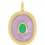Pendentif ovale 27x17 mm avec résine époxy - Doré à l'or fin - Lilas nacré x1