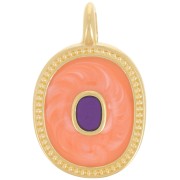 Pendentif ovale 27x17 mm avec résine époxy - Doré à l'or fin - Saumon nacré x1