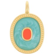 Pendentif ovale 27x17 mm avec résine époxy - Doré à l'or fin - Turquoise nacré x1