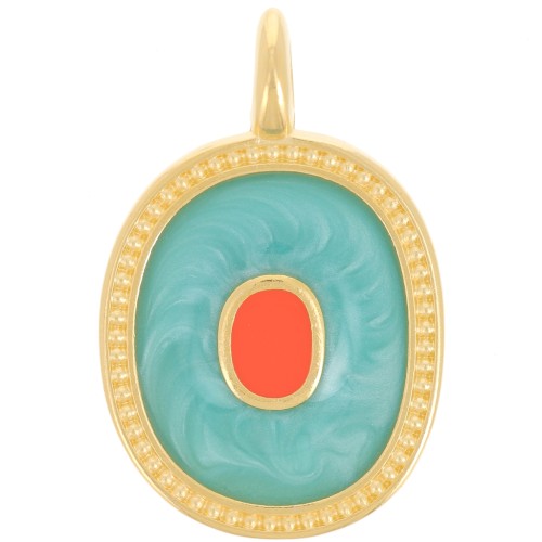 Pendentif ovale 27x17 mm avec résine époxy - Doré à l'or fin - Turquoise nacré x1