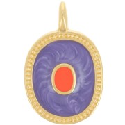 Pendentif ovale 27x17 mm avec résine époxy - Doré à l'or fin - Violet nacré x1|raw }}