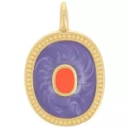 Pendentif ovale 27x17 mm avec résine époxy - Doré à l'or fin - Violet nacré x1
