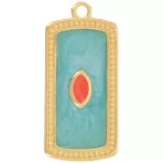 Pendentif rectangle 29x14 mm avec résine époxy - Doré à l'or fin - Turquoise nacré