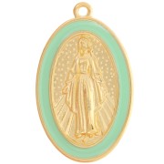 Pendentif ovale motif Vierge 32x20 mm avec résine époxy - Doré à l'or fin - Mint