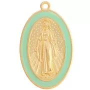 Pendentif ovale motif Vierge 32x20 mm avec résine époxy - Doré à l'or fin - Mint