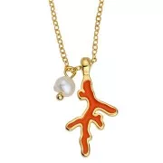 Pendentif corail 27x14 mm avec résine époxy - Doré à l'or fin - Orange x1