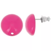 Clous d'oreilles ronds 14 mm en résine - Fuchsia x2