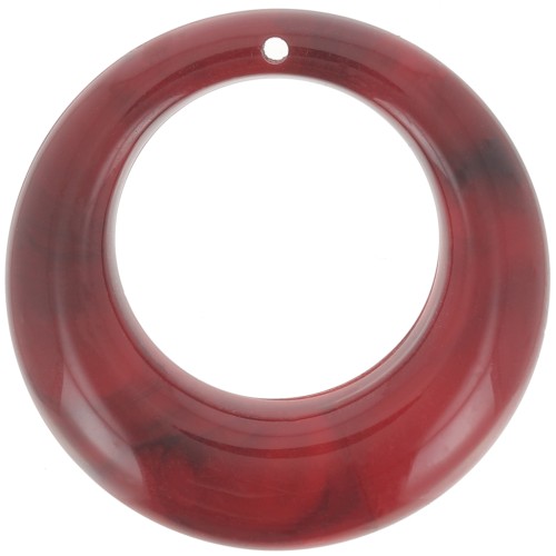 Pendentif rond bombé évidé 42 mm en acrylique - Marbré Rouge - Noir x1