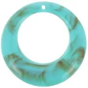 Pendentif rond bombé évidé 42 mm en acrylique - Marbré Turquoise - Marron x1