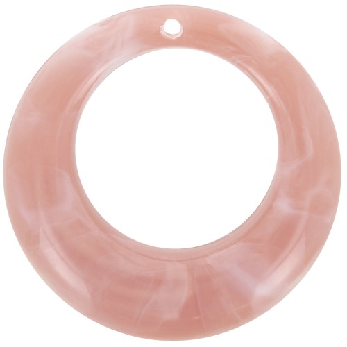 Pendentif rond bombé évidé 42 mm en acrylique - Marbré Vieux rose x1
