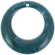Pendentif rond bombé évidé 42 mm en acrylique - Marbré Bleu pétrole x1