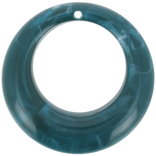 Pendentif rond bombé évidé 42 mm en acrylique - Marbré Bleu pétrole x1