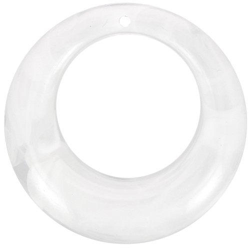 Pendentif rond bombé évidé 42 mm en acrylique - Marbré Transparent - Blanc x1