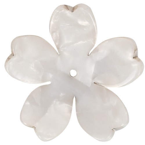 Pendentif fleur 25 mm en acétate - Ecaille de tortue - Blanc nacré x1