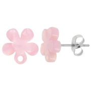 Clous d'oreilles fleur en acétate 11 mm - Ecaille de tortue - Rose nacré x2