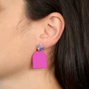 Clous d'oreilles fleur en acétate 11 mm - Ecaille de tortue - Rose nacré x2
