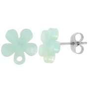 Clous d'oreilles fleur en acétate 11 mm - Ecaille de tortue - Mint nacré x2|raw }}