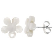 Clous d'oreilles fleur en acétate 11 mm - Ecaille de tortue - Blanc nacré x2
