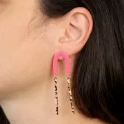 Clous d'oreilles forme U 26x17 mm - Ecaille de tortue - Marron - Noir x2