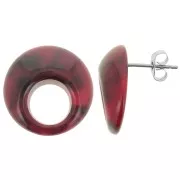 Clous d'oreilles rond évidé 20 mm en acrylique - Marbré Rouge x2