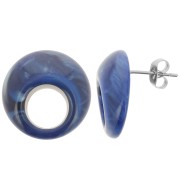 Clous d'oreilles rond évidé 20 mm en acrylique - Marbré Bleu nuit x2