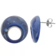 Clous d'oreilles rond évidé 20 mm en acrylique - Marbré Bleu nuit x2