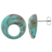 Clous d'oreilles rond évidé 20 mm en acrylique - Marbré Turquoise - Marron x2