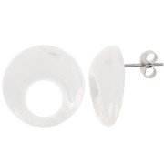 Clous d'oreilles rond évidé 20 mm en acrylique - Marbré Transparent - Blanc x2