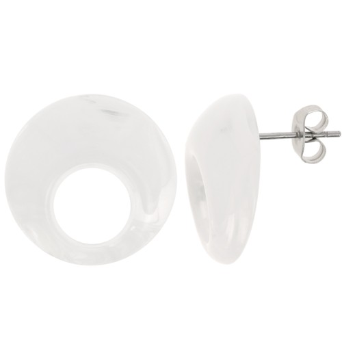 Clous d'oreilles rond évidé 20 mm en acrylique - Marbré Transparent - Blanc x2
