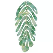 Pendentif feuille 71x28 mm - Ecaille de tortue - Vert foncé nacré x1