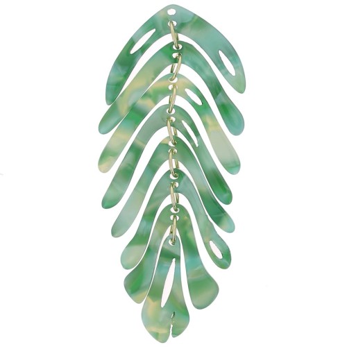 Pendentif feuille 71x28 mm - Ecaille de tortue - Vert foncé nacré x1