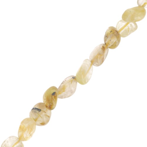 Perles nuggets irréguliers 4 - 6 mm en pierre gemme - Quartz rutile jaune x39cm