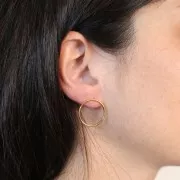 Boucles d'oreilles cercle évidé 20 mm - Doré à l'or fin x2