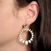 Pendentif rond évidé ethnique 34 mm et résine époxy - Acier inox 316L Doré - Blanc