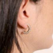 Créoles ouvertes ethnique 20mm avec résine époxy - Acier inox 316L Doré - Blanc x2