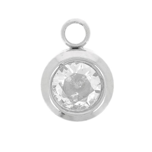 Breloque pierre de naissance 6mm oxyde zirconium Avril - Acier inox 304L  - Crystal