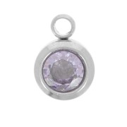 Breloque pierre naissance 6mm oxyde zirconium Juin Acier inox 304L  Light Amethyst|raw }}