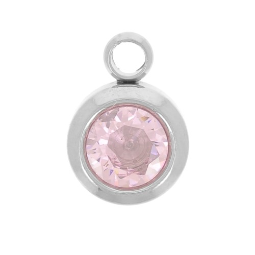 Breloque pierre de naissance 6 mm oxyde zirconium Octobre Acier inox 304L  - Rose