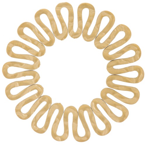 Pendentif rond martelé - motif vagues 35 mm - Acier inoxydable 304L Doré x1