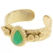 Bague ethnique - cabochon pierre gemme T.52 à 56 Acier inox 304L Doré - Aventurine