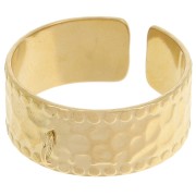 Bague large martelée réglable et anneau ouvert - T.53 à 58 Acier inox 316L Doré