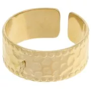 Bague large martelée réglable et anneau ouvert - T.53 à 58 Acier inox 316L Doré