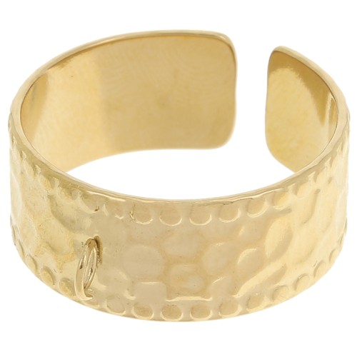 Bague large martelée réglable et anneau ouvert - T.53 à 58 Acier inox 304L Doré