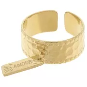 Bague large martelée réglable et anneau ouvert - T.53 à 58 Acier inox 316L Doré