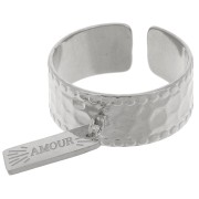Bague large martelée réglable et anneau ouvert - T.53 à 58 Acier inoxydable 316L