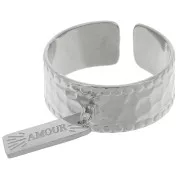 Bague large martelée réglable et anneau ouvert - T.53 à 58 Acier inoxydable 316L